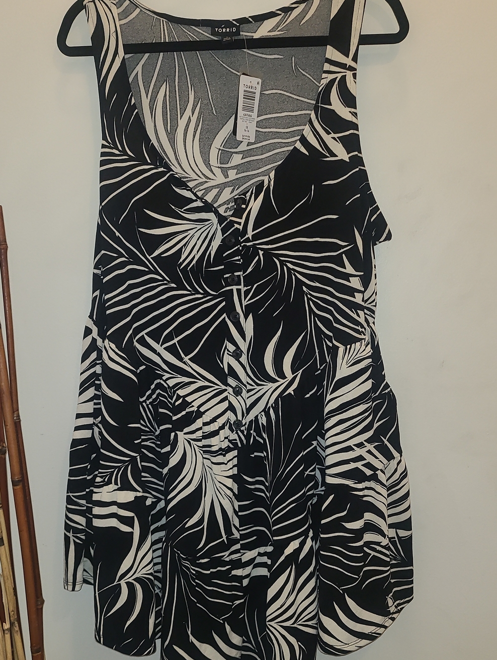 torrid Black & White Tropical Leaf Tank Romper